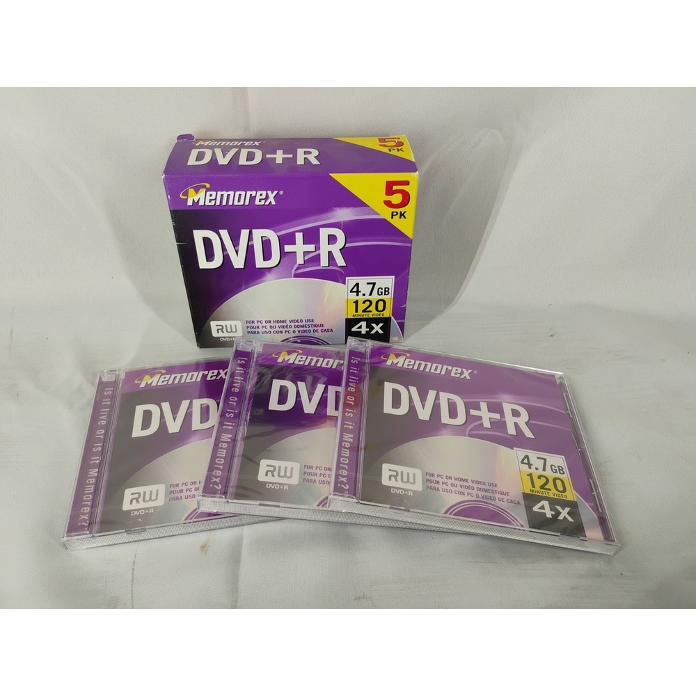 New Sealed Memorex DVD+R 5‎ Pack - 4x 4.7 GB 120 minutes +3 (8 Total)